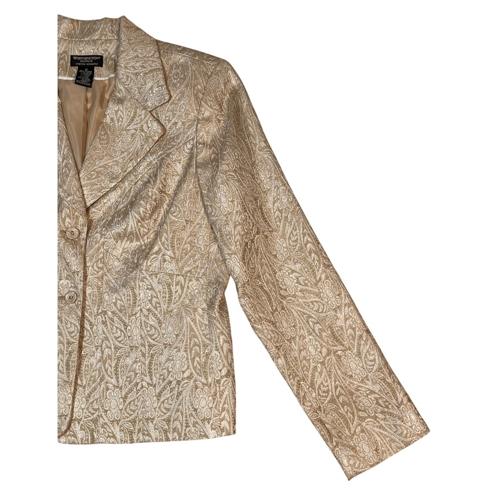 Gold‎ Brocade Paisley Blazer Size 12 Metallic Jacquard Evening Jacket - Picture 4 of 15